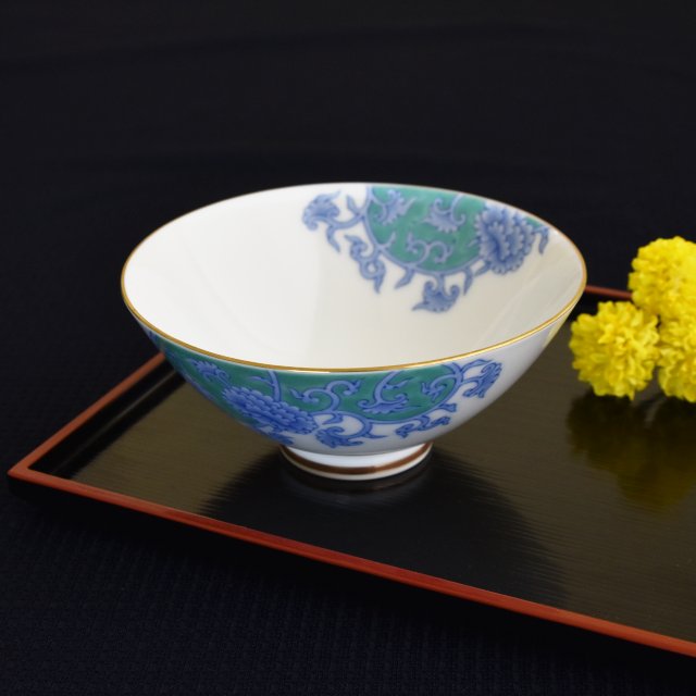 青華緑彩唐草文）お茶碗（ご飯茶碗・飯碗）|有田焼の老舗-香蘭社