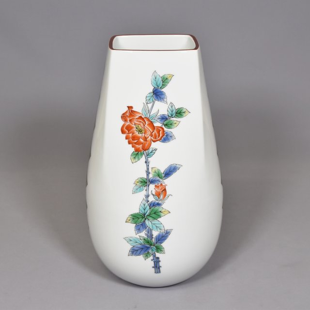 ○5111#1014 香蘭社/八角花瓶「茶席の花」絵変り 金彩/木箱付き1123