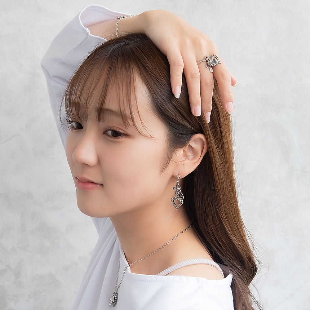 ピアス yura ニッケルフリー メタル ハート クロス バラ オーバル