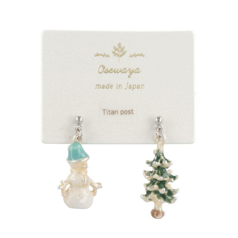 ピアス クリスマスツリー スノーマン チタンポスト スタッドピアス