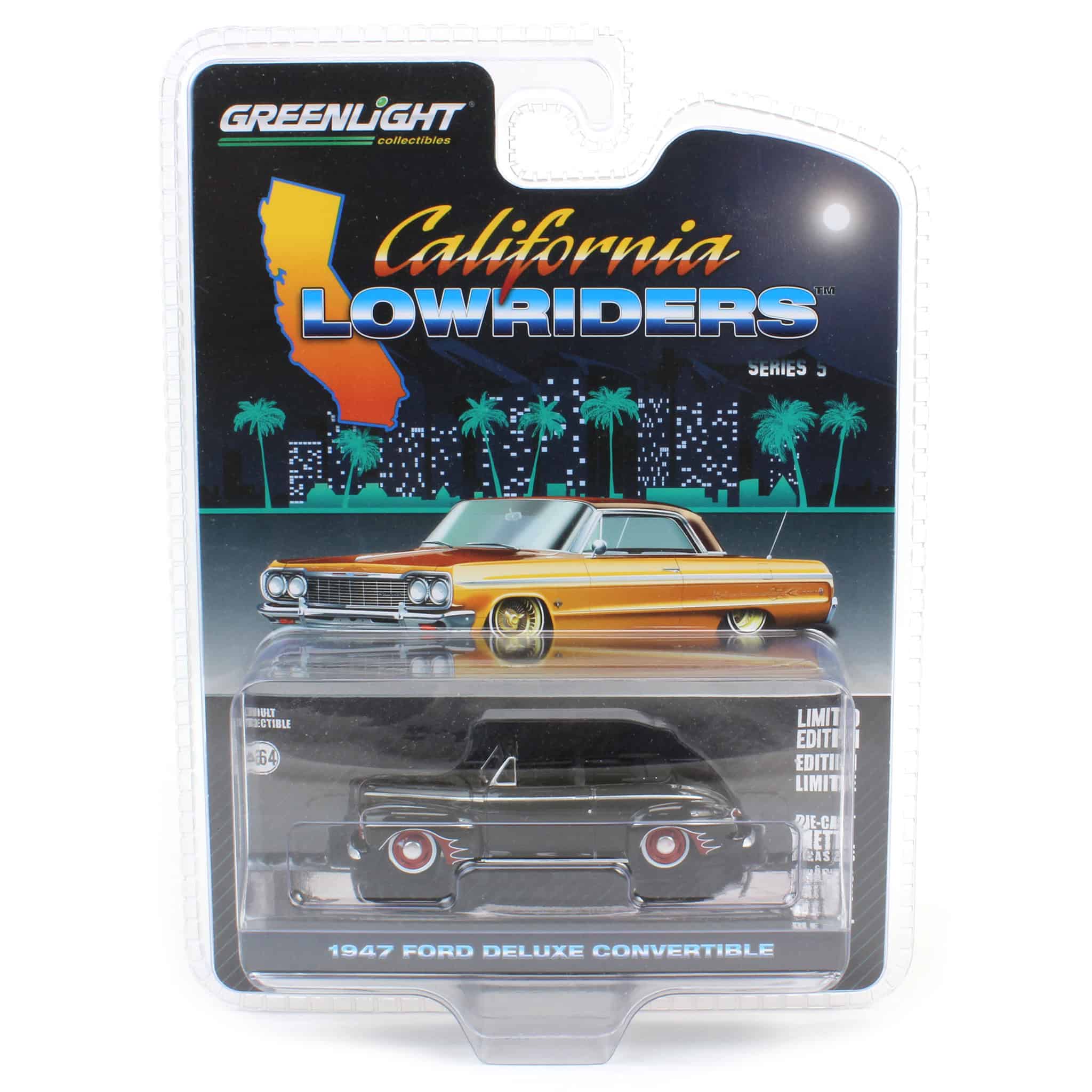 1/64 1947 Ford Deluxe Convertible Lowrider, Black & Red