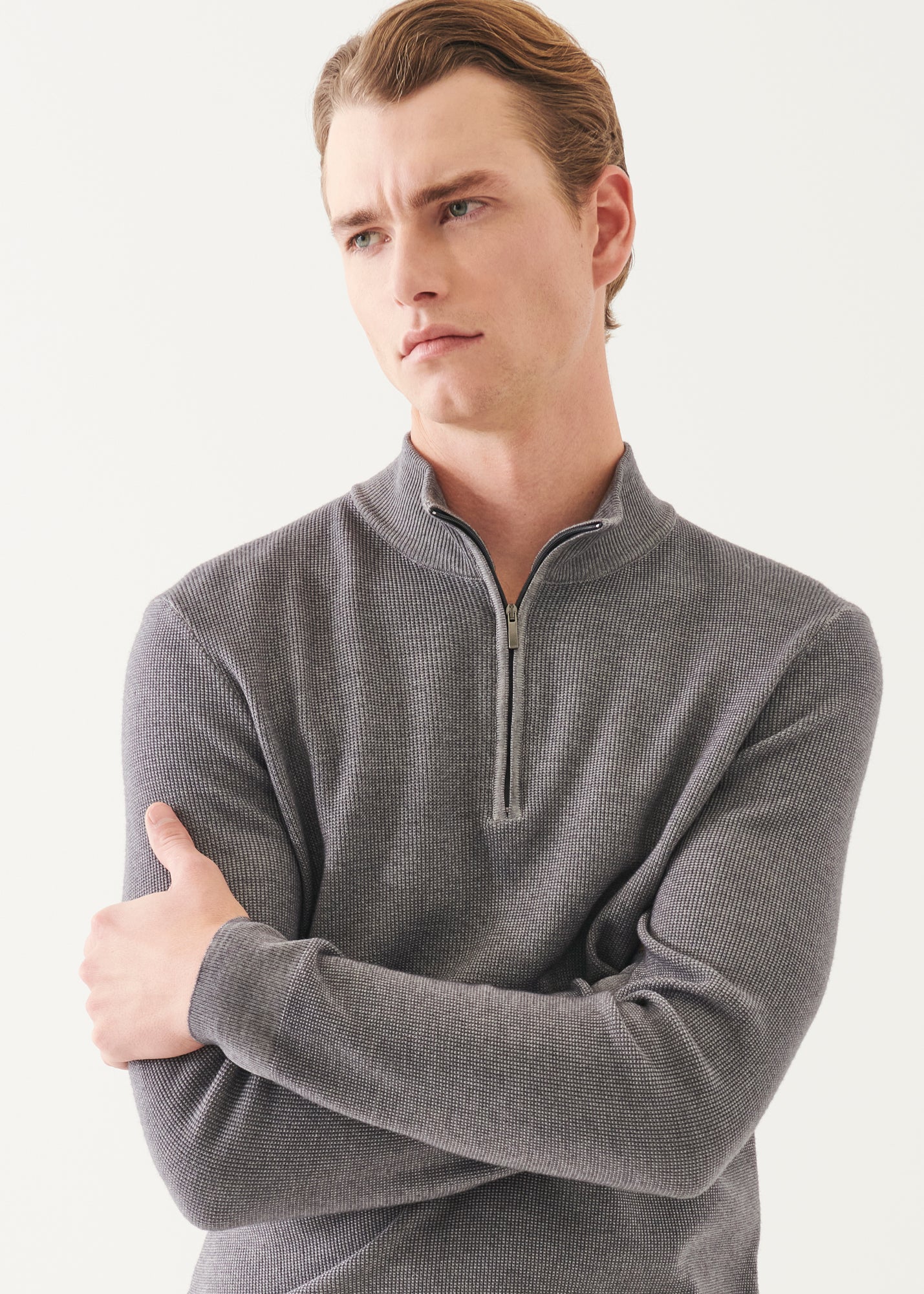Extra-Fine Merino Textured Quarter Zip | PATRICK ASSARAF | Luxury