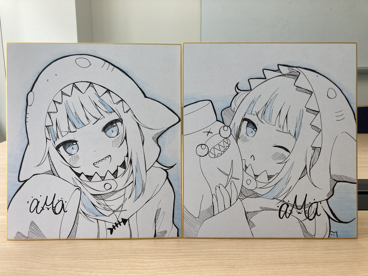こちらの色紙を描かせていただきました！🔱🦈💙