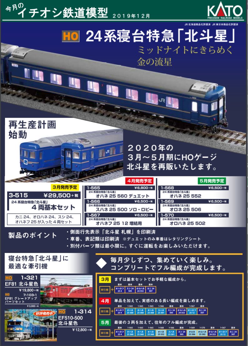 HOゲージの寝台特急「北斗星」関連製品が揃いました。機関車も客車も