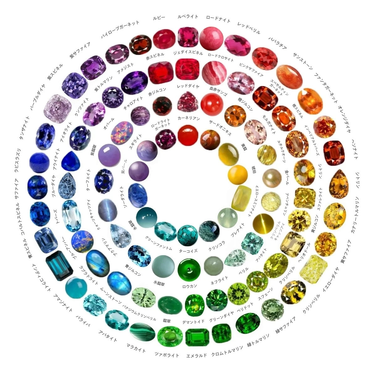 ボリュームある宝石の色相環⟡꙳ルビーの深紅から濃緑のエメラルド