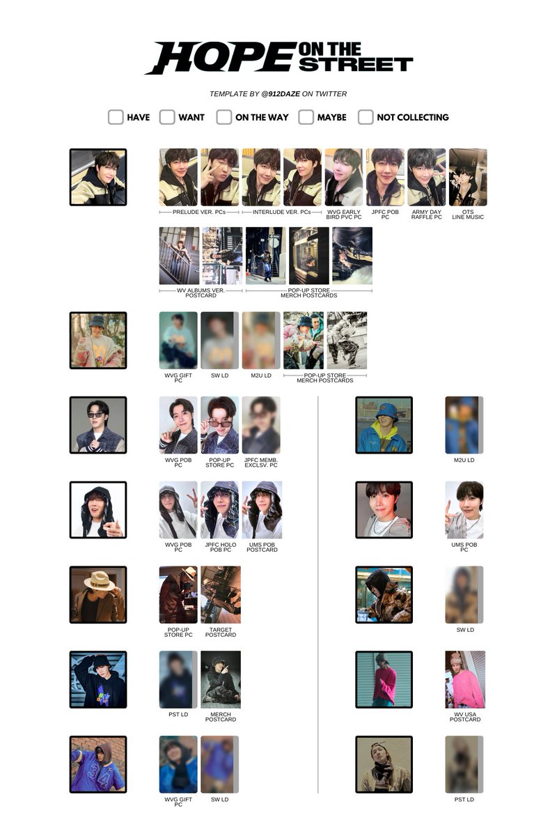 BTS J-HOPE HOBI HOTS PC PHOTOCARD WISHLIST WL TEMPLATES