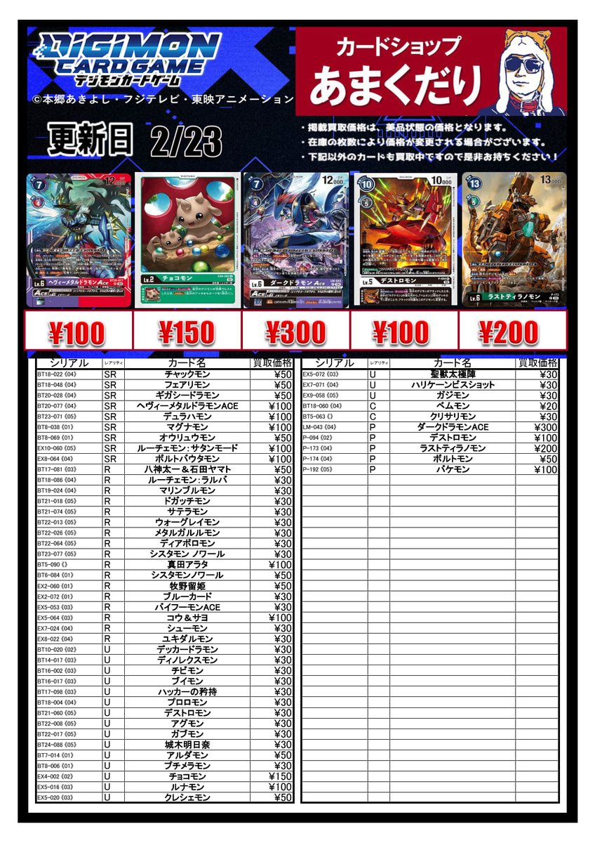 👾デジモンカード買取情報👾 その他のデッキパーツ買取リストはこちら⬇️