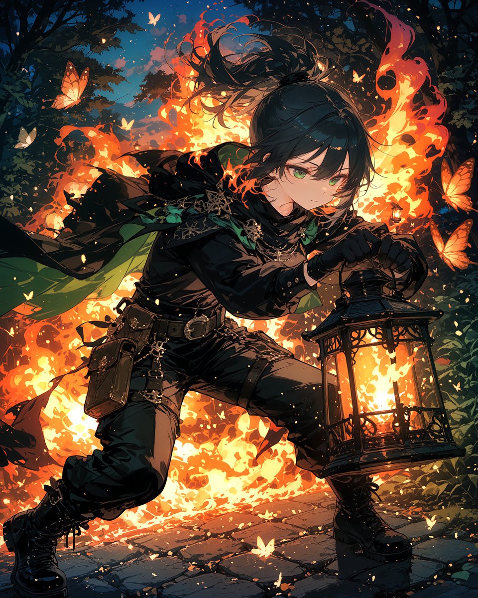 業火をランタンに閉じ込めて、夜の森を歩く。 ──Trapping the