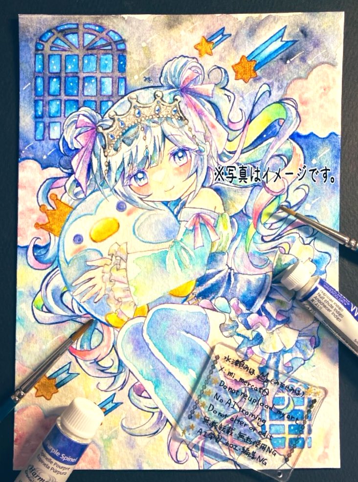三連休はフォロワーさんが増えるらしい 透明水彩➕色鉛筆でイラストを