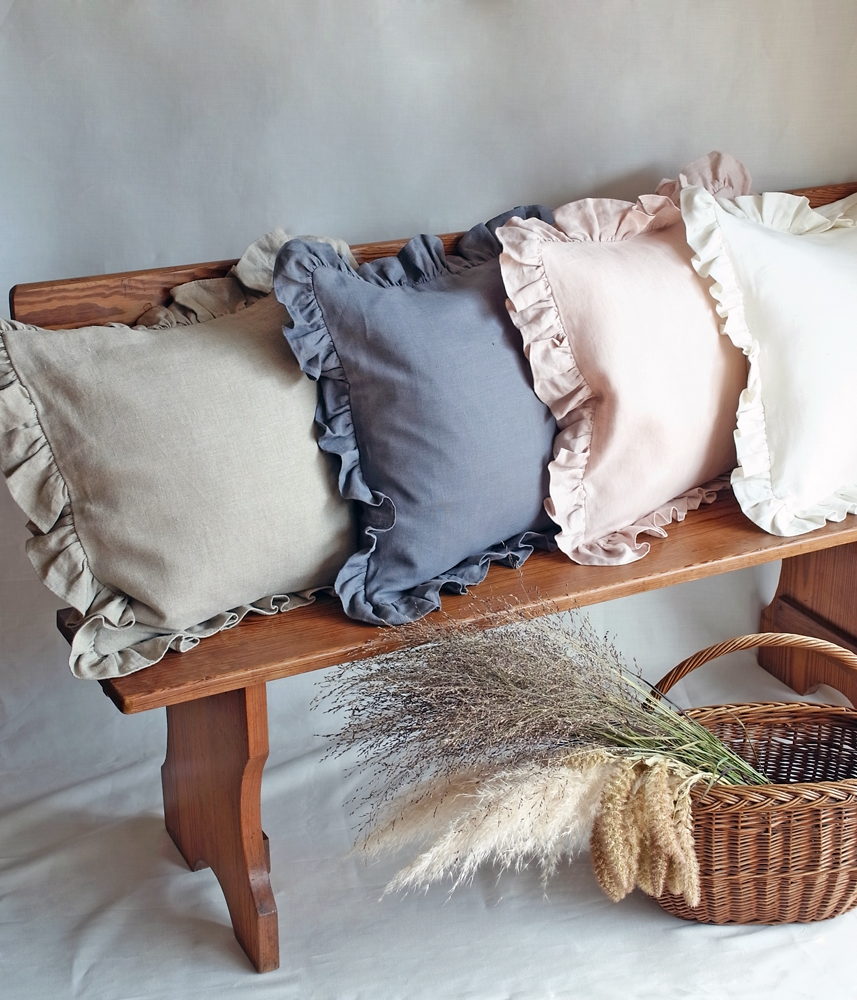 P&C Online Shop リネンフリルクッションカバー【シャンブレーピンク