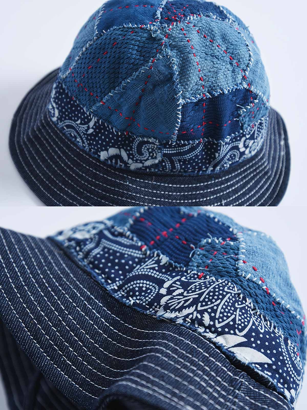 予約】ハンドメイド 古布パッチワーク 藍染め バケットハット-PESSOA CLUB