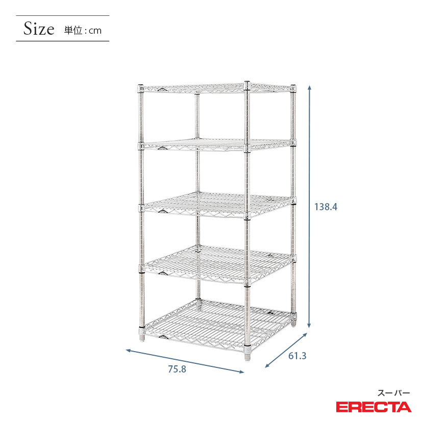 スチールラック ERECTA スーパーエレクター 幅75 奥行60 高さ140 5段