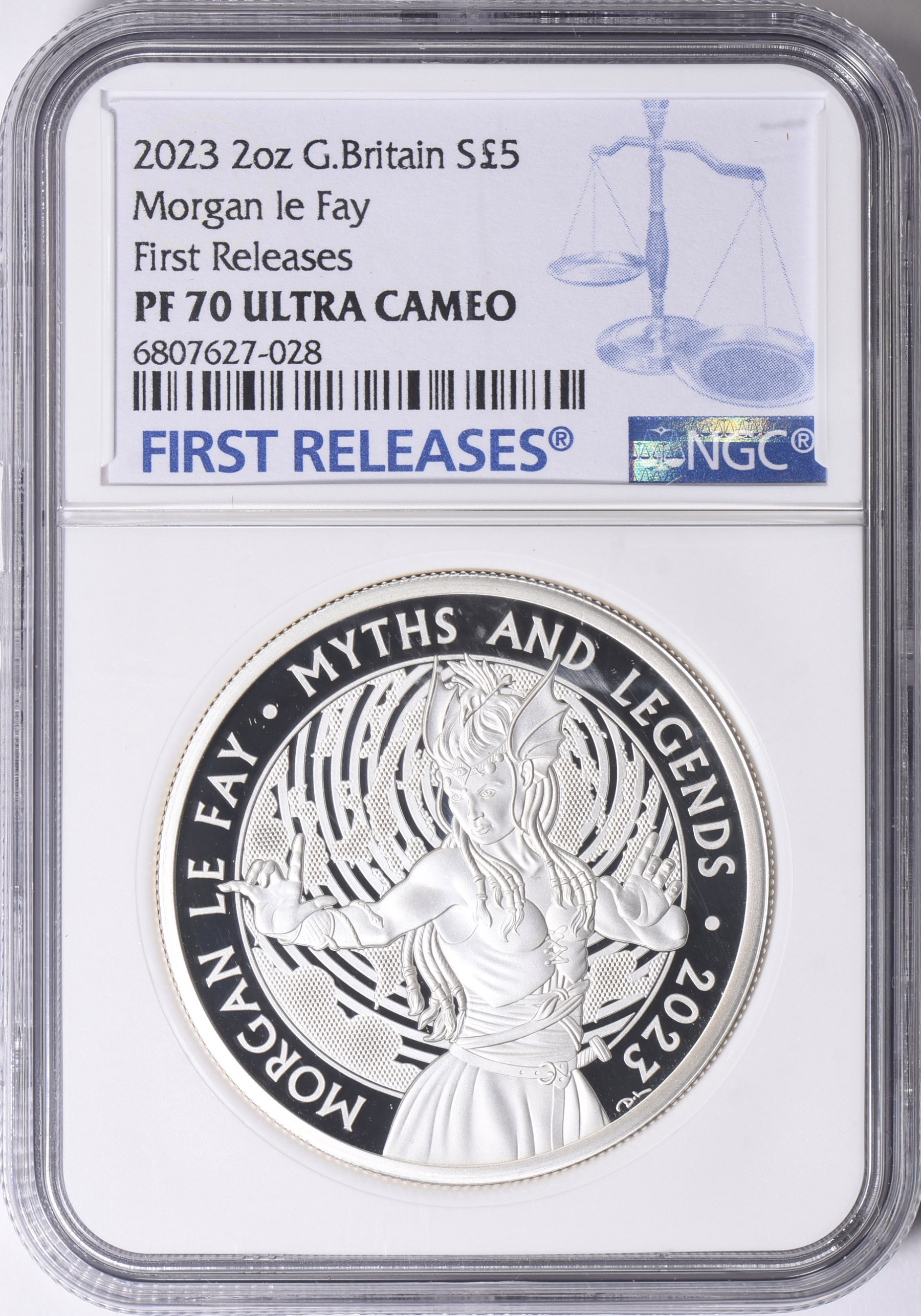 Great Britain 2023 Silver £5 Morgan le Fay First Releases NGC