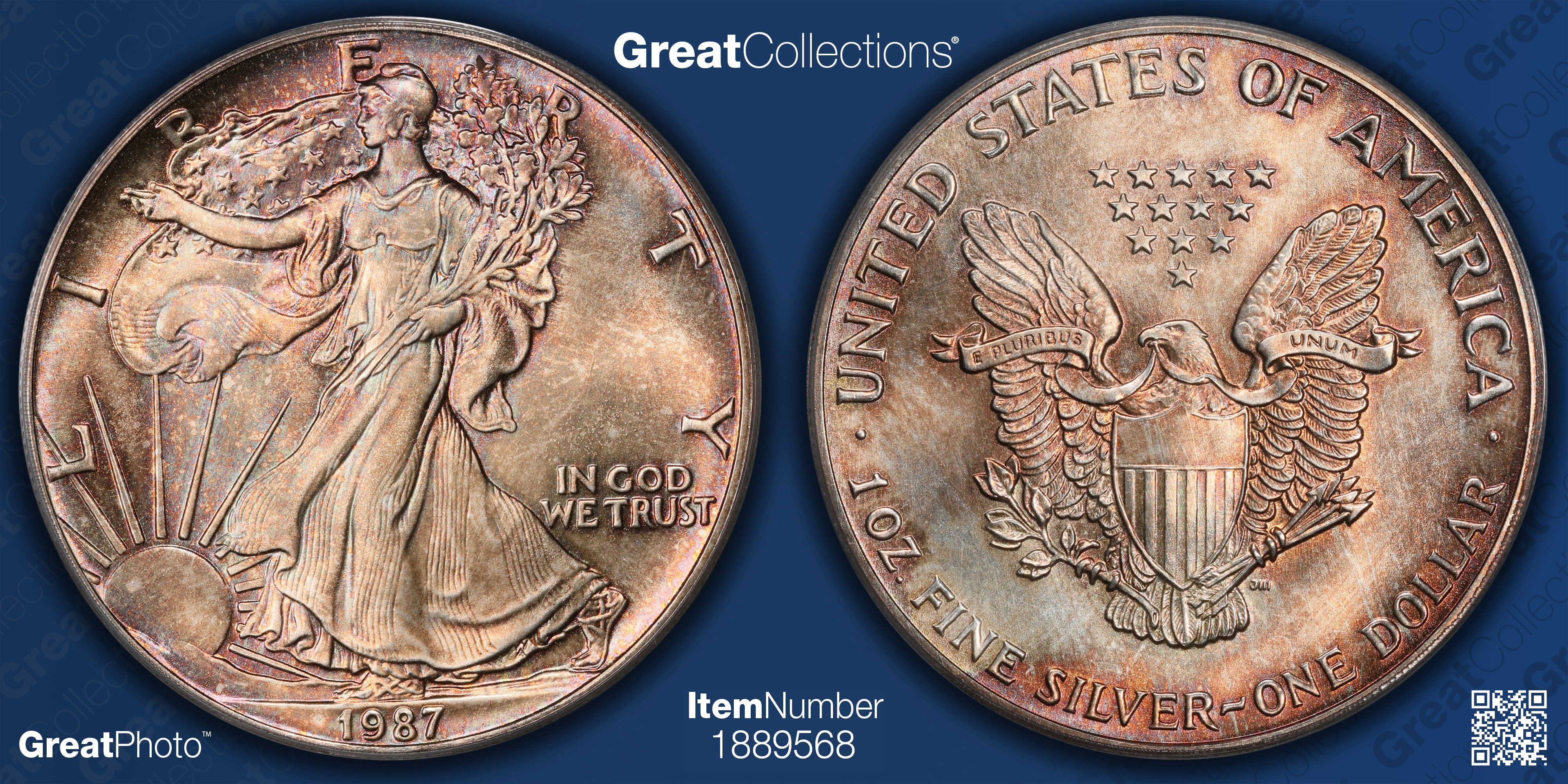 1987 $1 Silver Eagle PCGS MS-67 (Toned) (Item 1889568