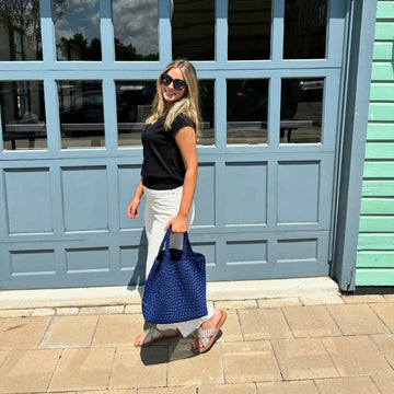 AHDORNED Navy Woven Neoprene Tote Crossbody - Lilly– Pink Dot Styles