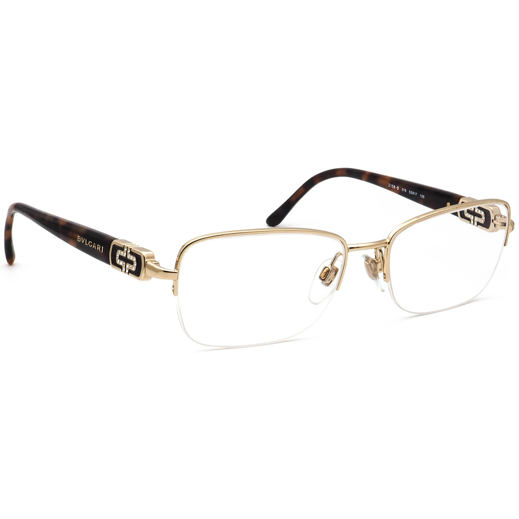 Bvlgari Eyeglasses 2158-B 278 Polished Gold/Havana Half Rim Italy