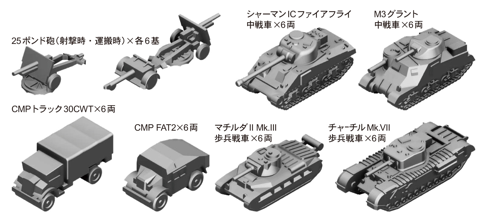 MI08 1/700 WWII イギリス軍用車両セット 1 – ピットロード