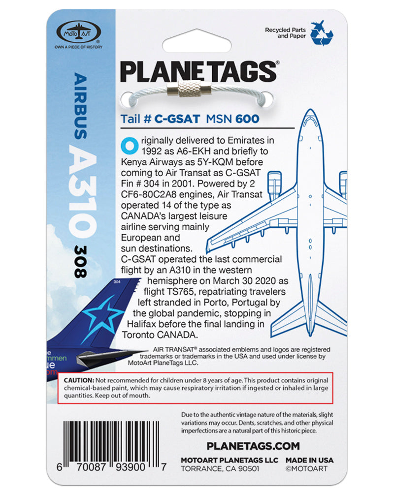 Airbus A310 Air Transat®- C-GSAT – MotoArt PlaneTags