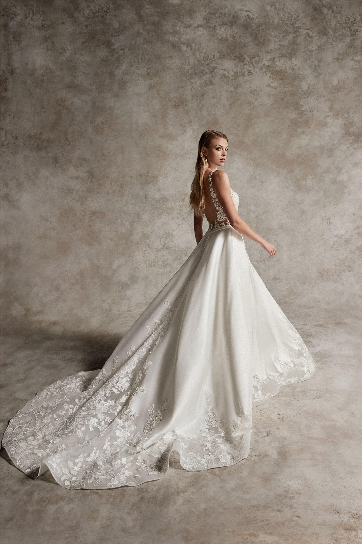 ESPERANZA: Stretch Mikado and Lace A-Line Wedding Gown with