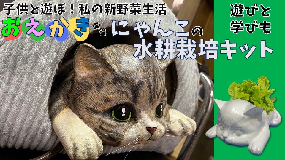 新商品】おえかきにゃんこの水耕栽培キット♪立体ぬり絵でオリジナル