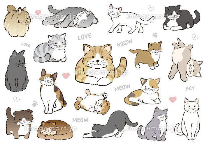 かわいい猫の手描き風イラストセット [187778343]｜毎月1点無料
