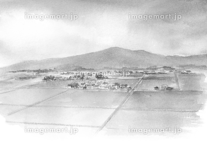 山と田園風景の水墨画のイラスト素材 [234764632]｜毎月1点無料