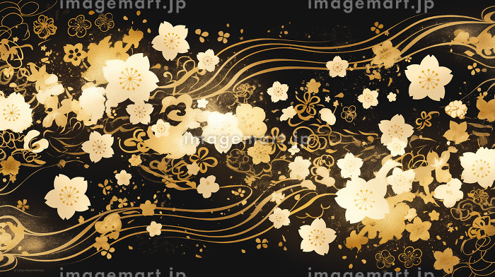 金色と白の梅の花が咲き誇る和風パターン背景イラスト｜和柄デザイン