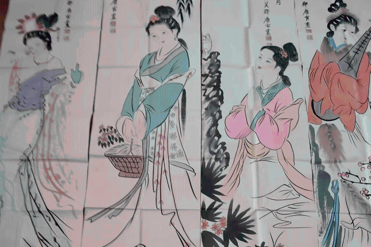 唐寅书画四条屏《四大美女图》_搜狐网