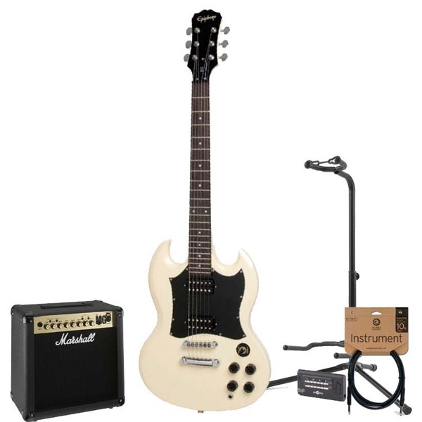DISC Epiphone SG G-310 Guitar Vintage White, Marshall Amp Pack