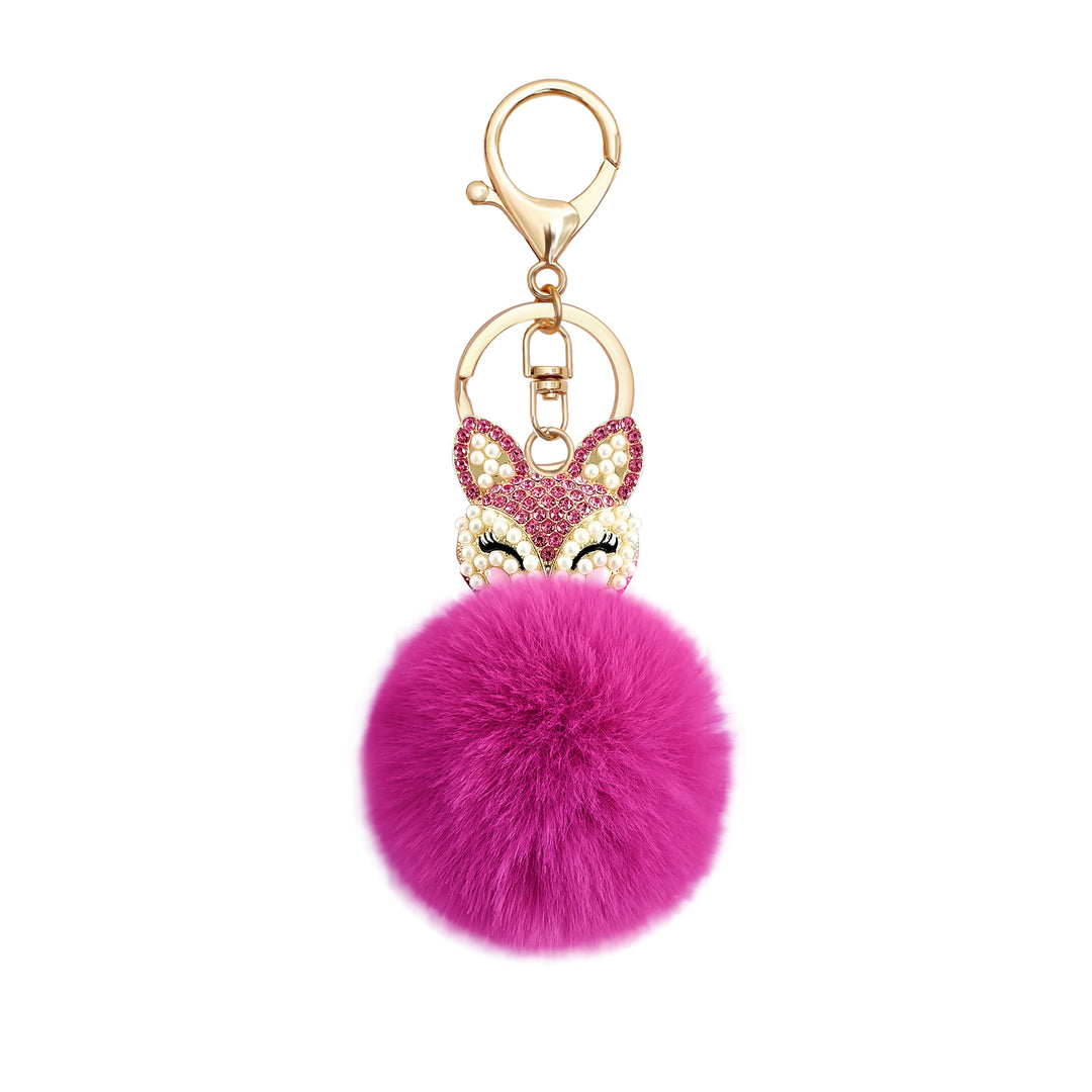 Fuzzy Fox Keychain - Cute Animal Faux Fur Fluffy Fuzzy Fox Pom Pom