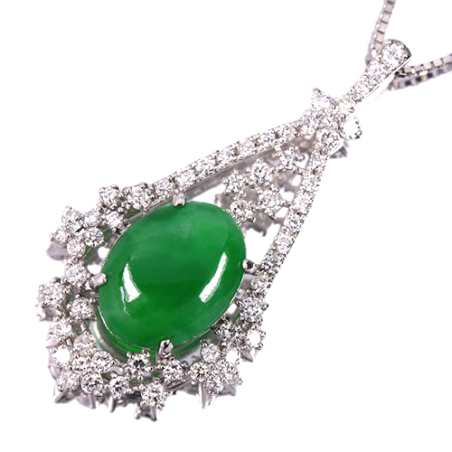 翡翠（ヒスイ） 3.4ct ダイヤモンド 0.7ct プラチナネックレス【品質