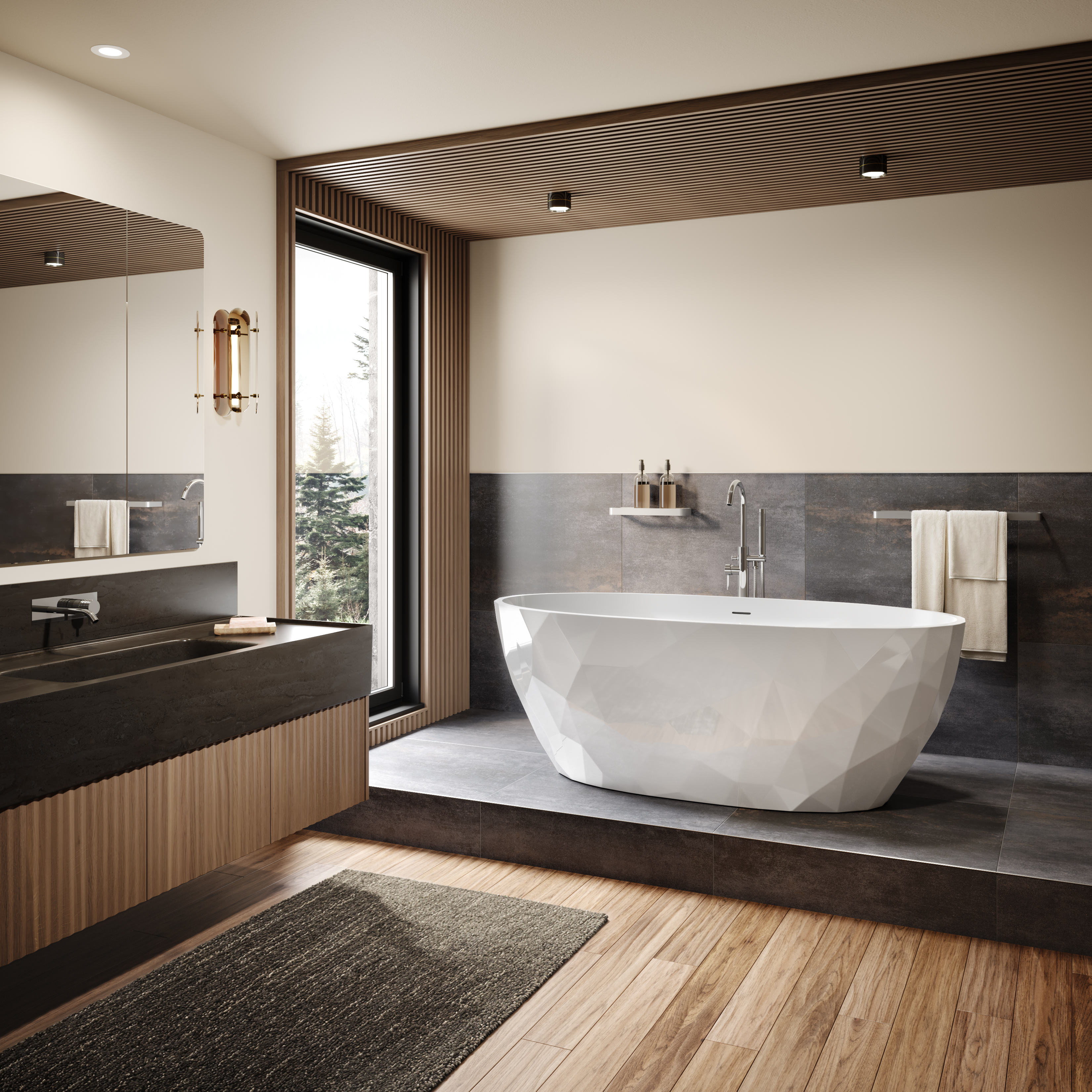 Fura 6732 Acrylic Freestanding Center Drain Bathtub in White