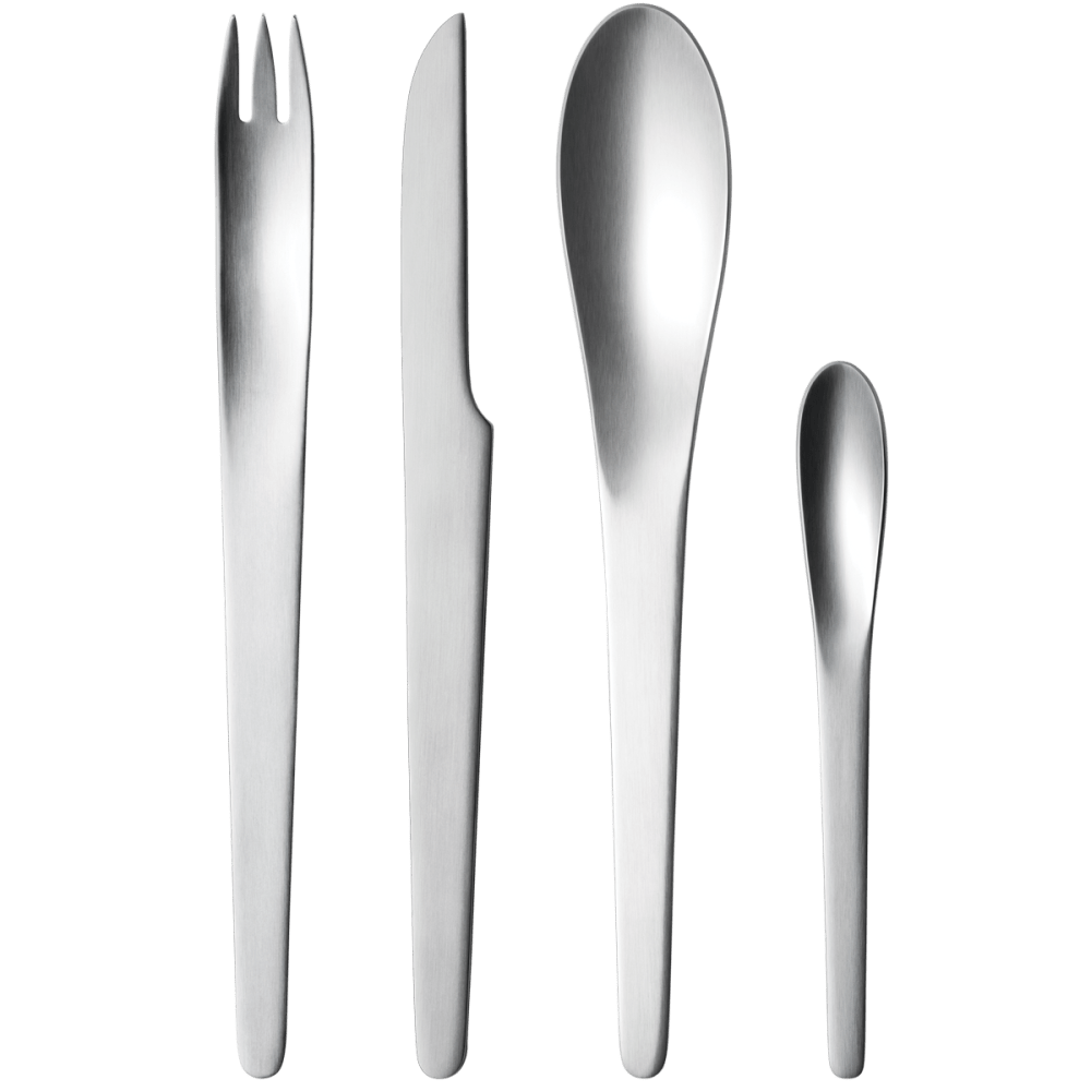 ARNE JACOBSEN 4ピースカトラリーセット。ステンレススチール製。