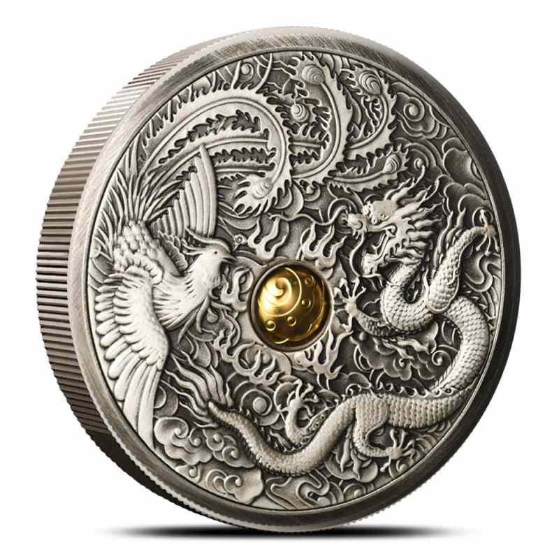 Buy 2024 1 oz Antique Dragon and Phoenix Rotating Window Silver
