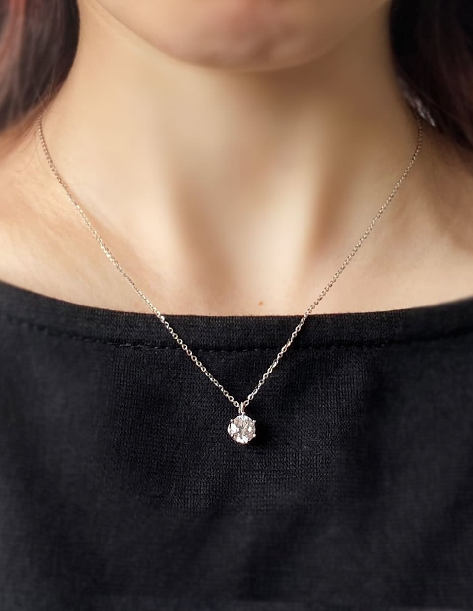 CZ 大粒7mmダイヤカットネックレス シルバー925 – 金属アレルギー対応