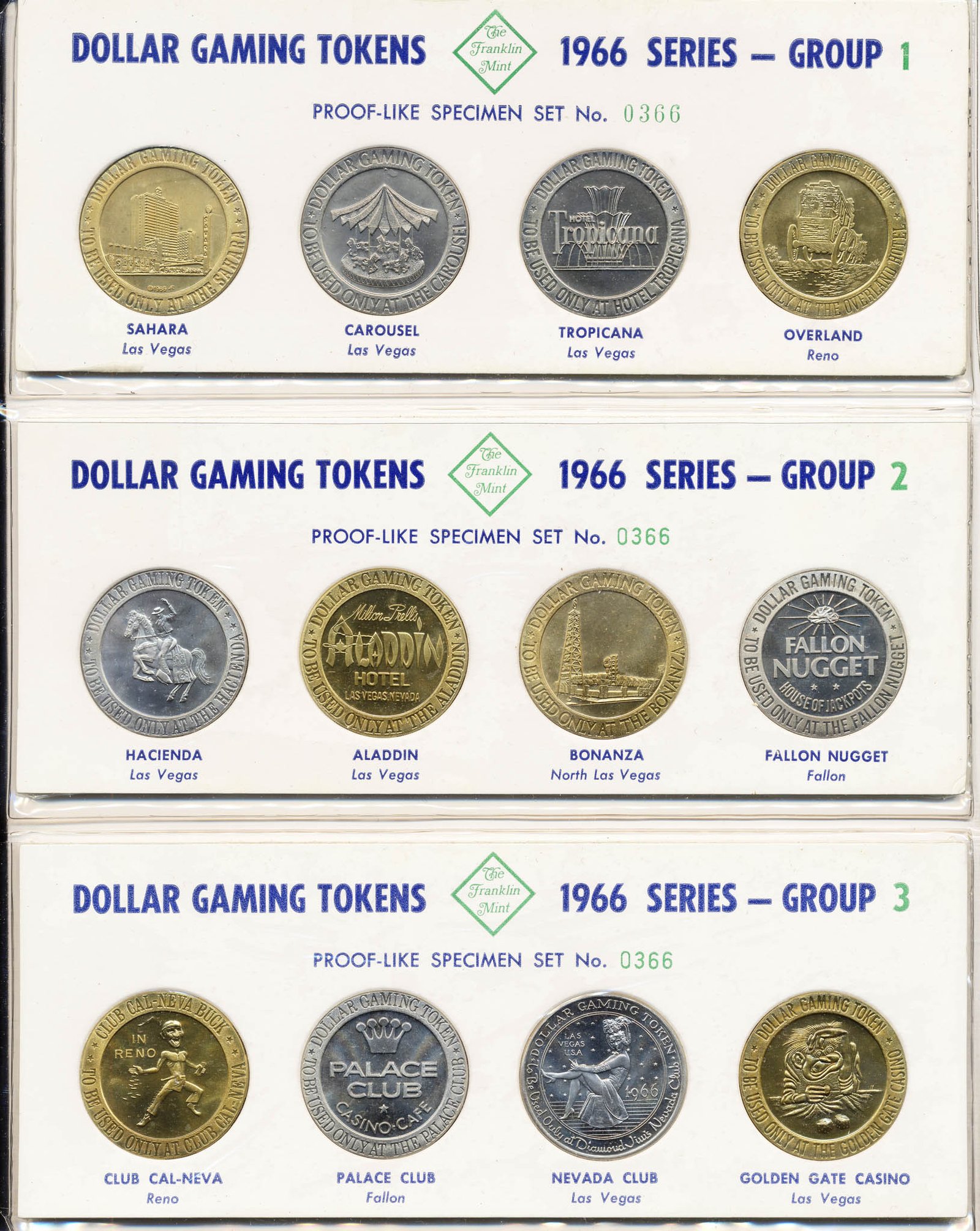 Limited Edition 1966 Franklin Mint Dollar Gaming Tokens Complete