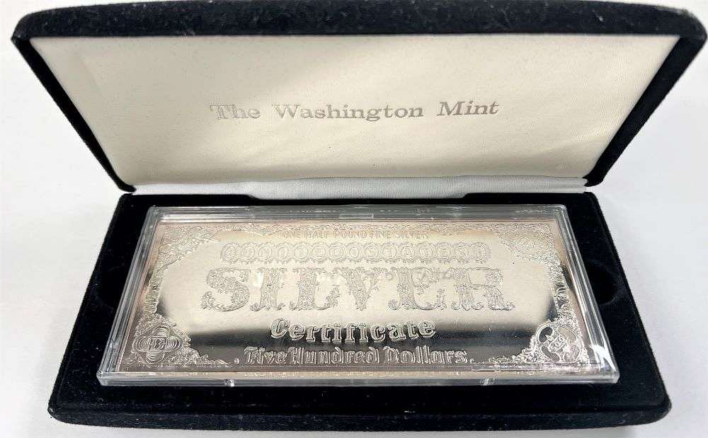 Half Pound 1996 Washington Mint $500 Silver Certificate Design