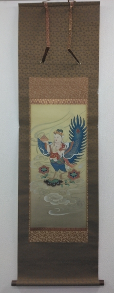 迦陵頻伽 肉筆 仏画 絹本 掛軸【半鳥人】（阿弥陀経・共命鳥・極楽浄土