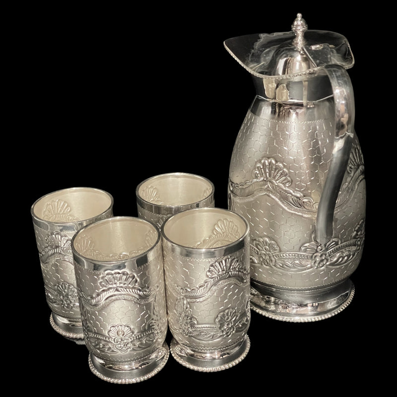 925 Sterling Silver Hallmarked 850ml Water Pitcher & 200ml Four Tumble