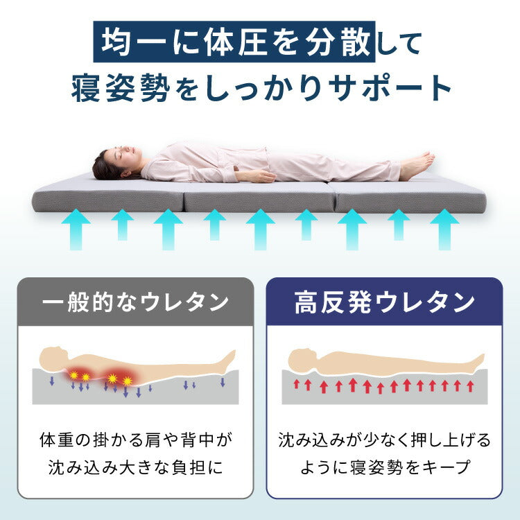 マットレス 折りたたみ 高反発 セミシングル 3つ折り 厚さ10cm 炭入り