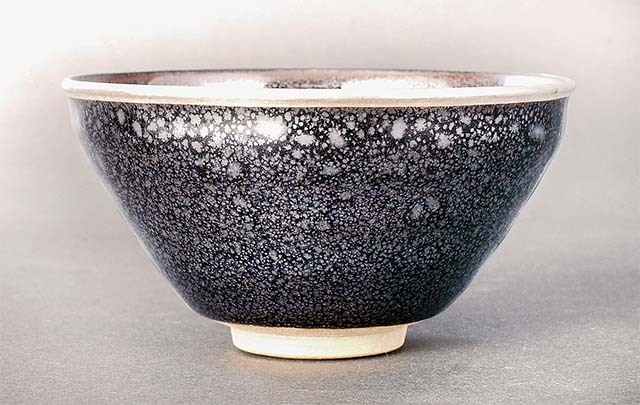 桶谷定一 五代皮天目茶碗 銀覆輪 共箱 MA134 桶谷定一 五代皮天目