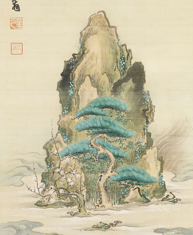真作】祥堂/蓬莱山図/山水図/祝事山水図/正月掛軸/掛軸/名家伝来AD-735