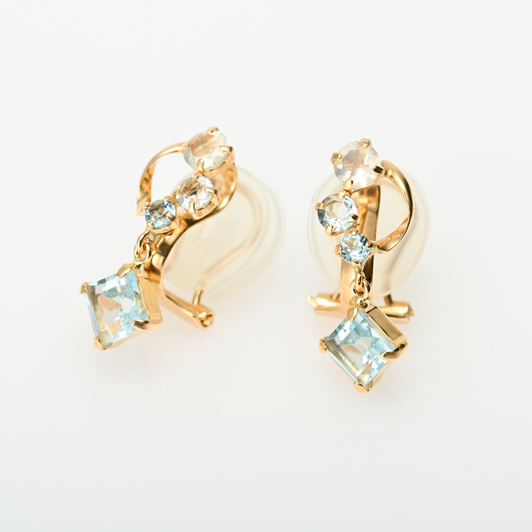 イヤリング K10イエローゴールド ブルートパーズ アクアマリン ムーン