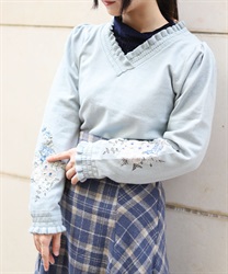 フラワー刺繍袖Vネックニット | axes femme -outlet- | axes femme
