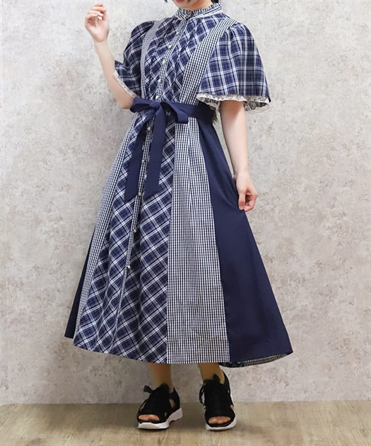チェック切替パッチワークワンピース | axes femme online shop