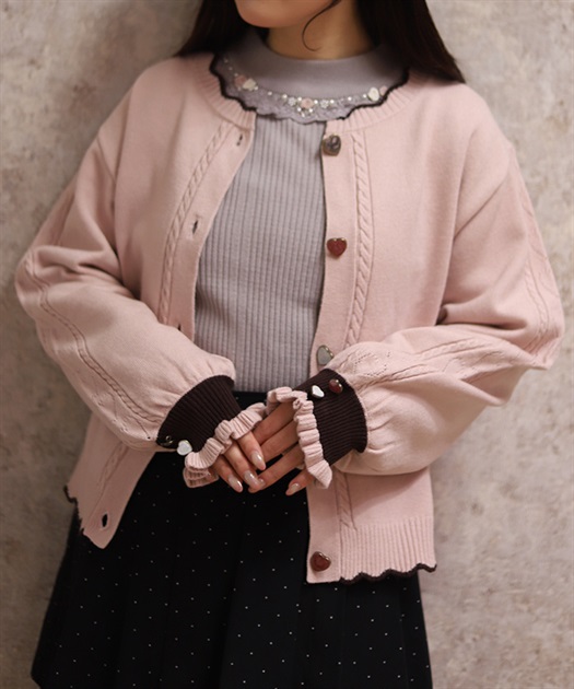 ハート釦バイカラーニットカーディガン | axes femme online shop