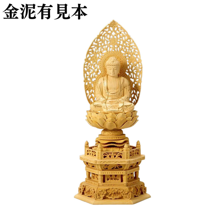 仏像 柘植 六角台座 座釈迦 唐草光背 金泥無【メーカー取寄品】 — 仏壇