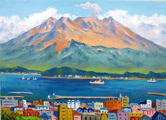 楽天市場】桜島 羽沢清水 サムホールサイズ油彩画（油絵）日本風景画