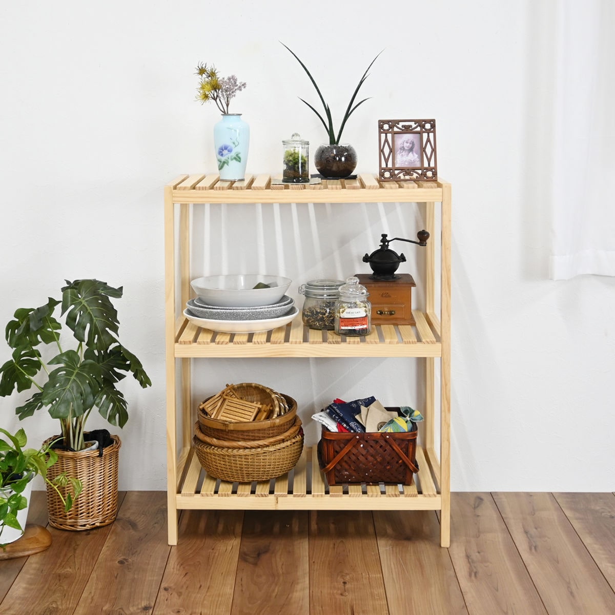 ウッドラック 3段 天然木 すのこラック 幅60cm （ ラック 収納 家具