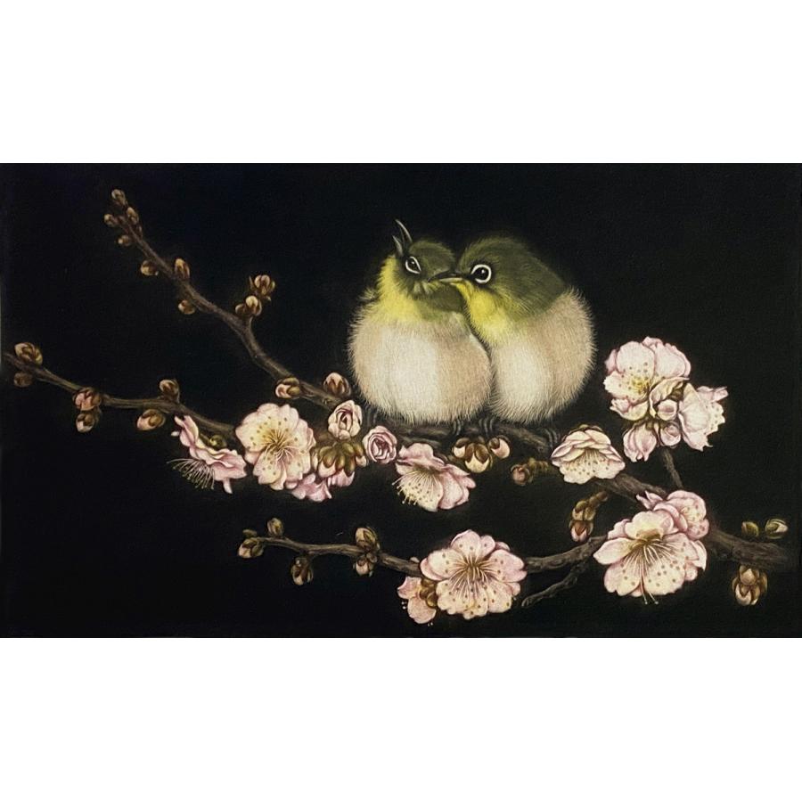 生田宏司 「若葉のころ ヤマガラ」 銅板画 25×14cm 真作 mc